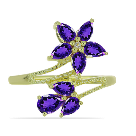 Goldplattierter Silberring mit marokkanischem Amethyst und weißem Topas