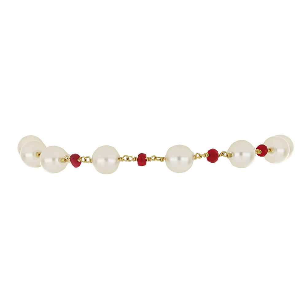 Goldplattiertes Silberarmband mit weißer Süßwasserperle und Rubin aus Madagaskar 2 