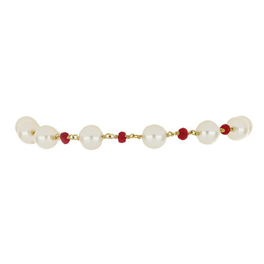 Goldplattiertes Silberarmband mit weißer Süßwasserperle und Rubin aus Madagaskar