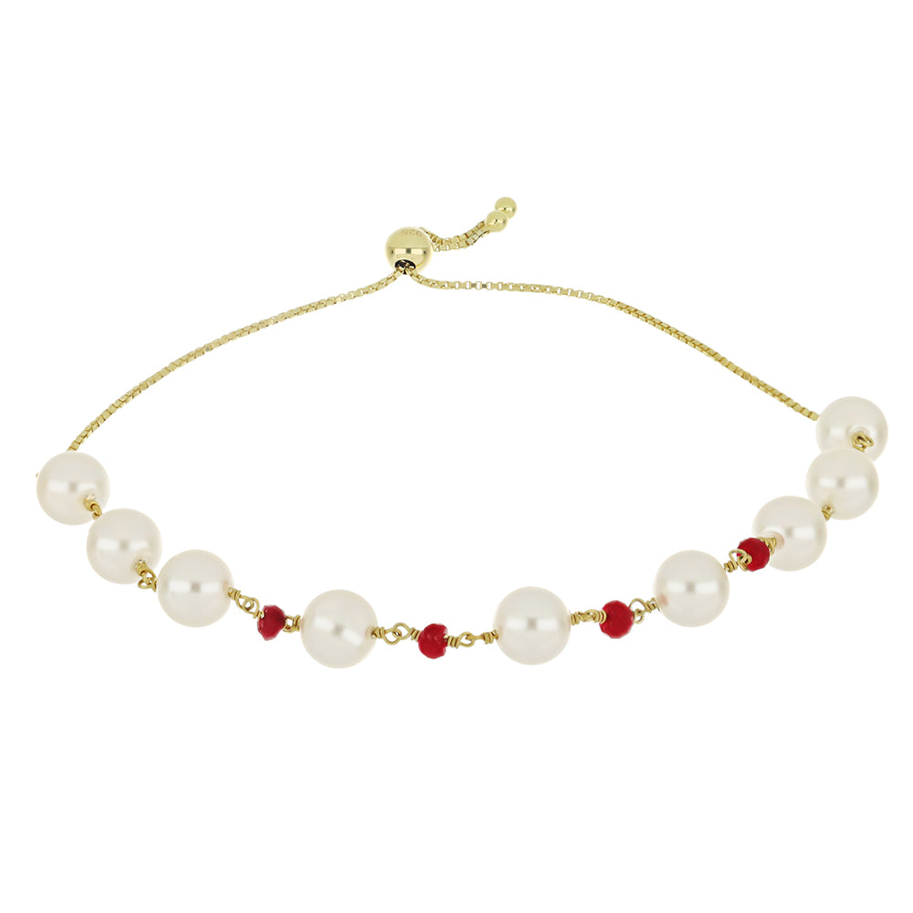 Goldplattiertes Silberarmband mit weißer Süßwasserperle und Rubin aus Madagaskar 1 