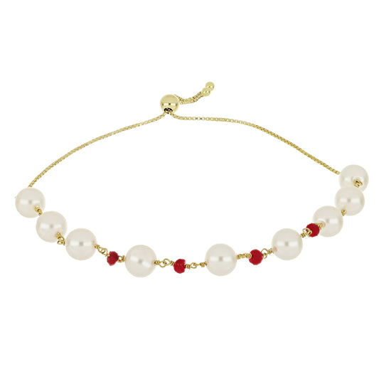 Goldplattiertes Silberarmband mit weißer Süßwasserperle und Rubin aus Madagaskar