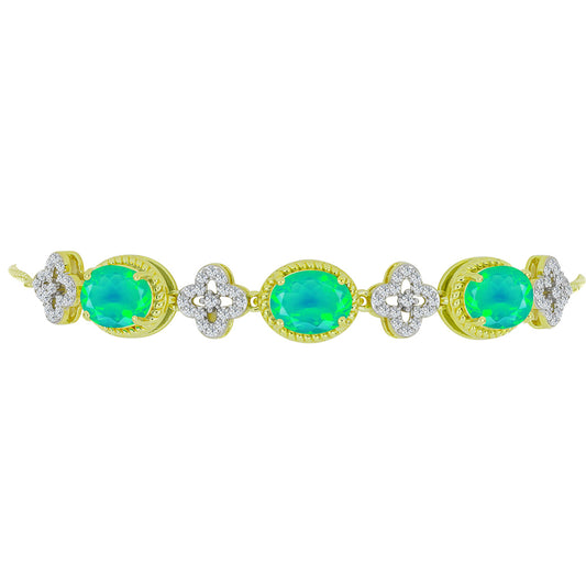 Goldplattiertes Silberarmband mit grünem äthiopischem Opal aus Lega Dembi und weißem Topas