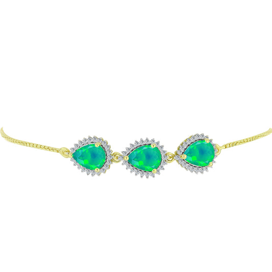 Goldplattiertes Silberarmband mit grünem äthiopischem Opal aus Lega Dembi und weißem Topas