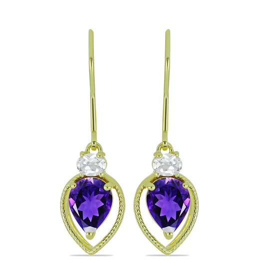 Goldplattierte Silberohrringe mit marokkanischem Amethyst und weißem Topas