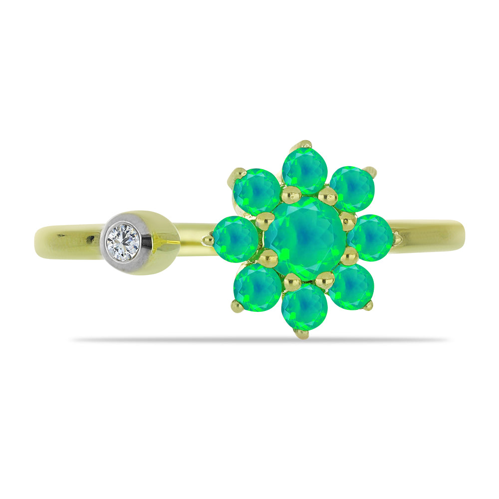 Goldplattierter Silberring mit grünem äthiopischem Opal aus Lega Dembi und weißem Topas