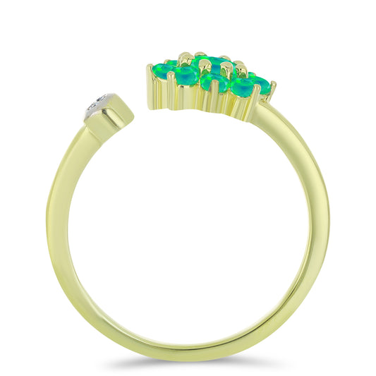 Goldplattierter Silberring mit grünem äthiopischem Opal aus Lega Dembi und weißem Topas
