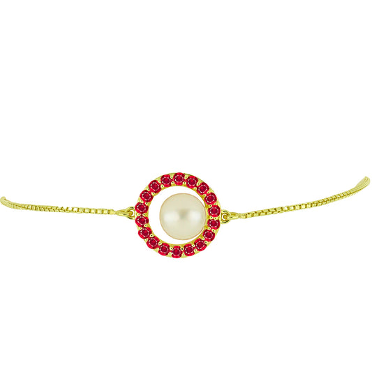 Goldplattiertes Silberarmband mit weißer Süßwasserperle und Rubin aus Madagaskar