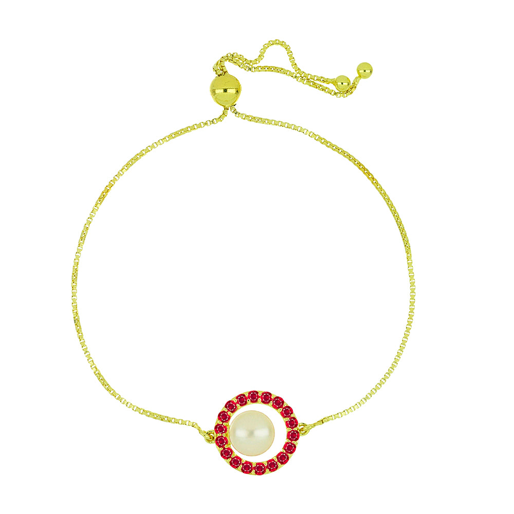 Goldplattiertes Silberarmband mit weißer Süßwasserperle und Rubin aus Madagaskar 1 