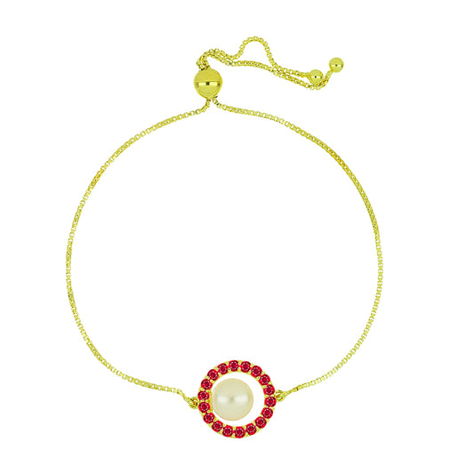 Goldplattiertes Silberarmband mit weißer Süßwasserperle und Rubin aus Madagaskar