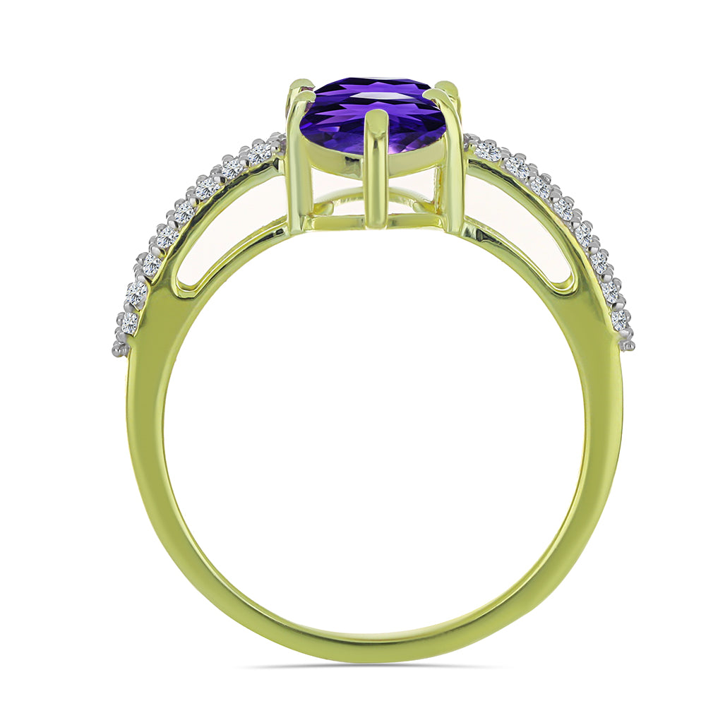 Goldplattierter Silberring mit marokkanischem Amethyst und weißem Topas 2 