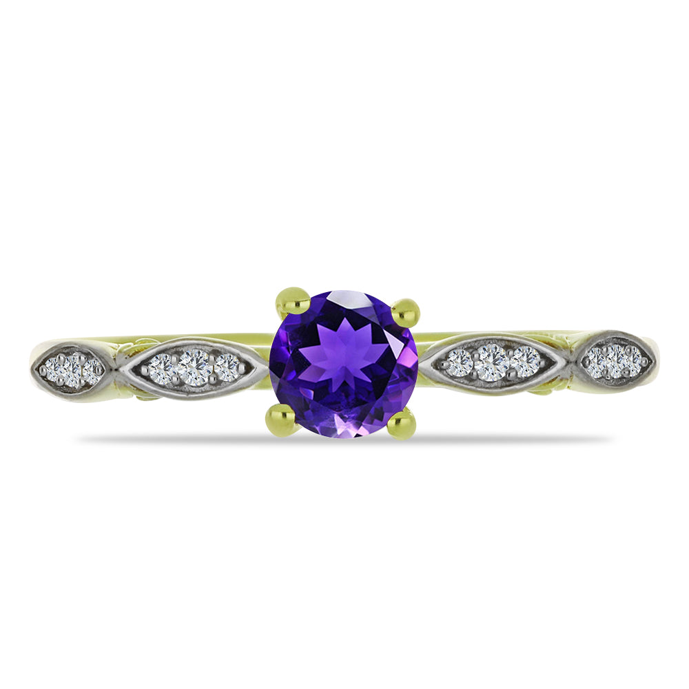 Goldplattierter Silberring mit marokkanischem Amethyst und weißem Topas 1 