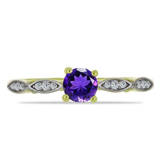 Goldplattierter Silberring mit marokkanischem Amethyst und weißem Topas