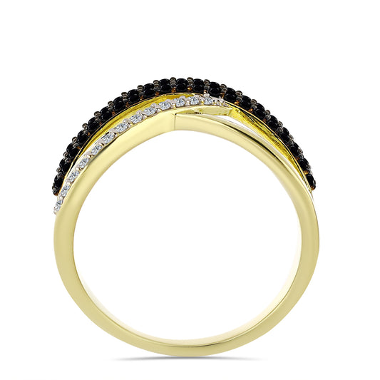 Goldplattierter Silberring mit schwarzem Spinell und weißem Topas
