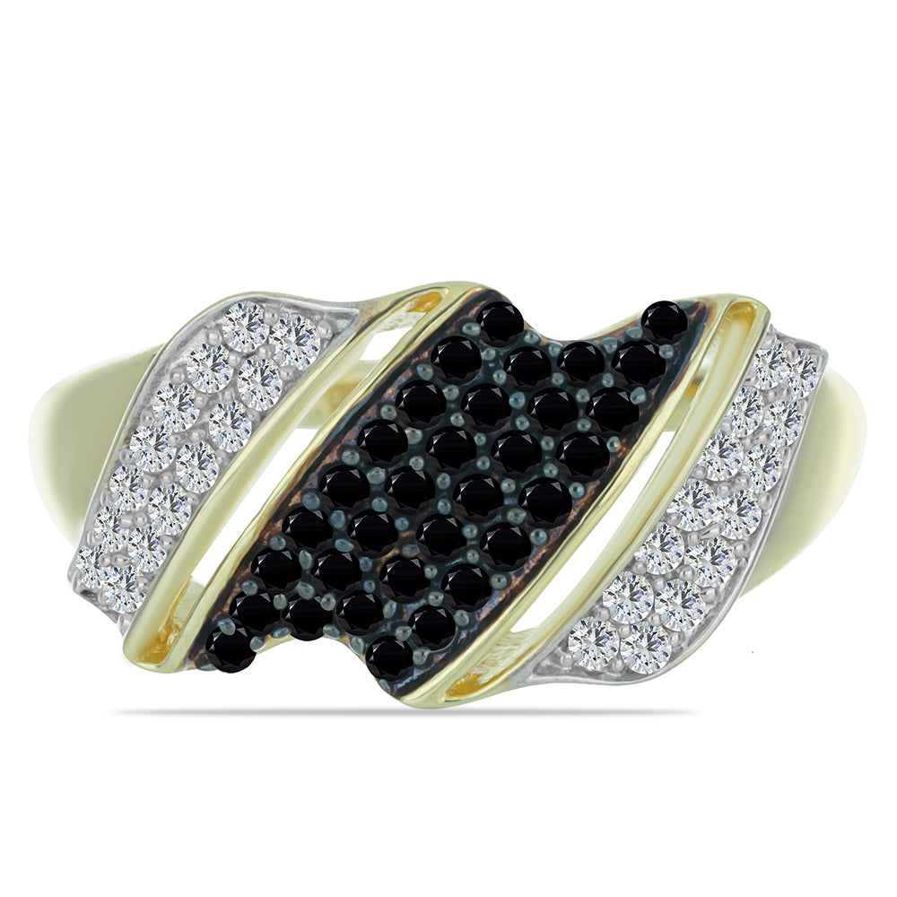 Goldplattierter Silberring mit schwarzem Spinell und weißem Topas