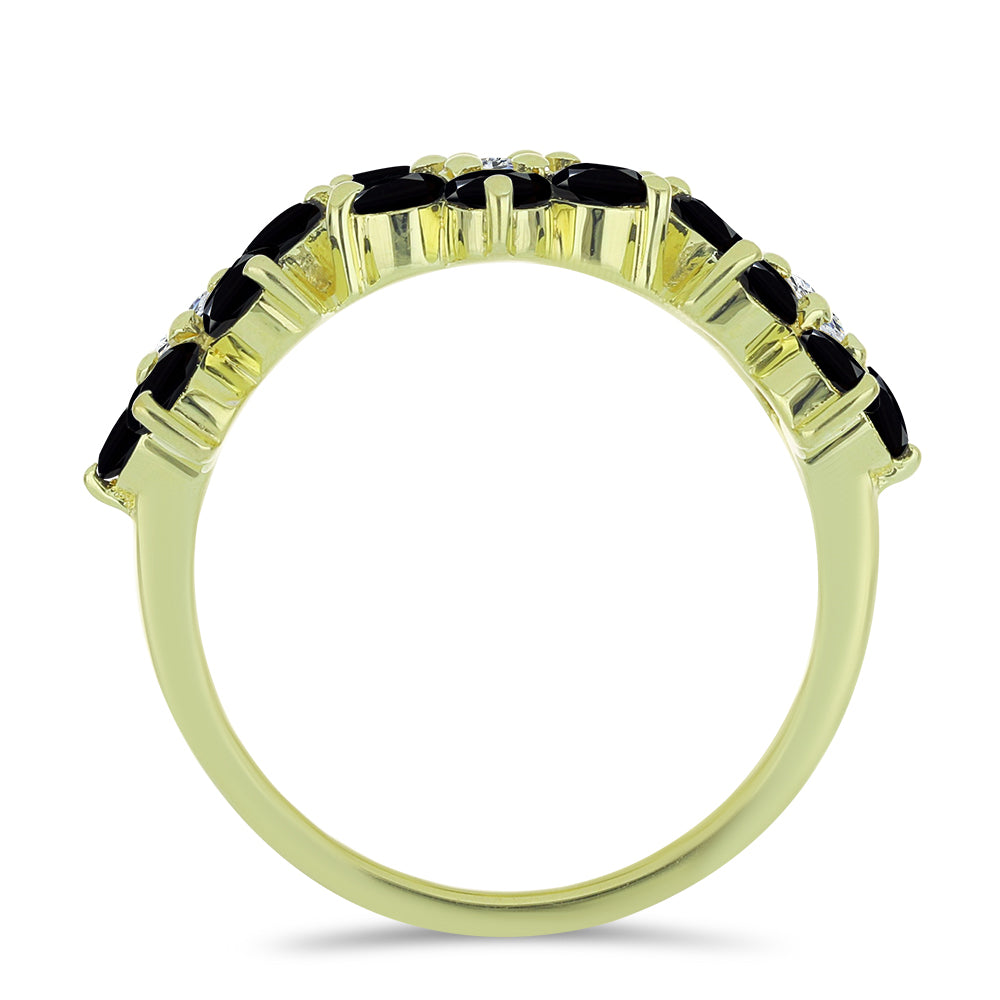 Goldplattierter Silberring mit schwarzem Spinell und weißem Topas 2 