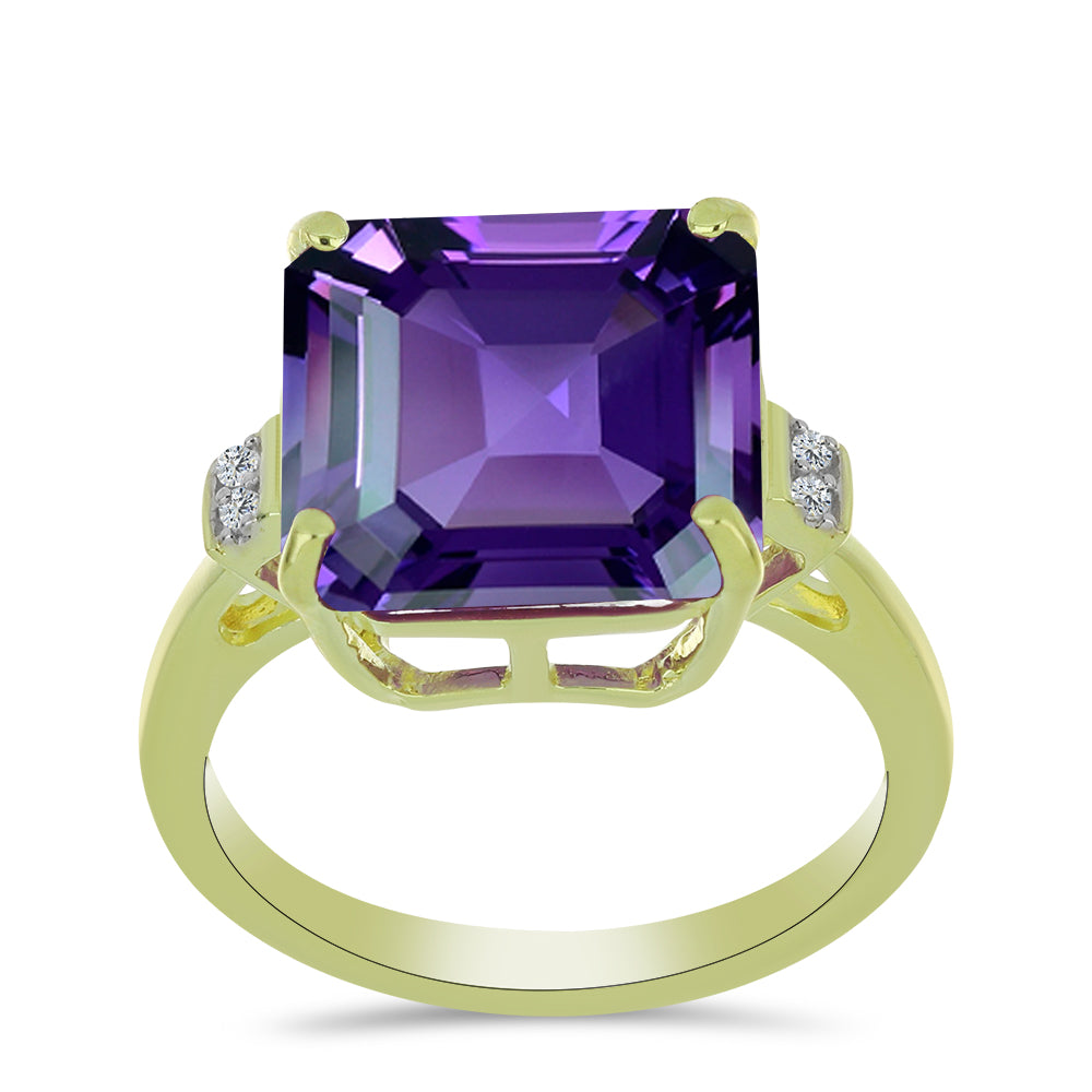 Goldplattierter Silberring mit marokkanischem Amethyst und weißem Topas