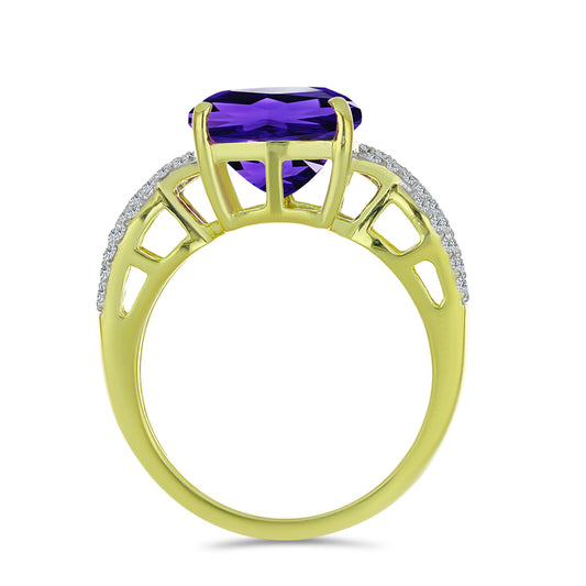 Goldplattierter Silberring mit marokkanischem Amethyst und weißem Topas