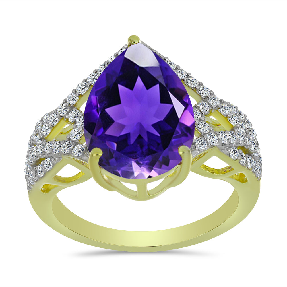 Goldplattierter Silberring mit marokkanischem Amethyst und weißem Topas 3 