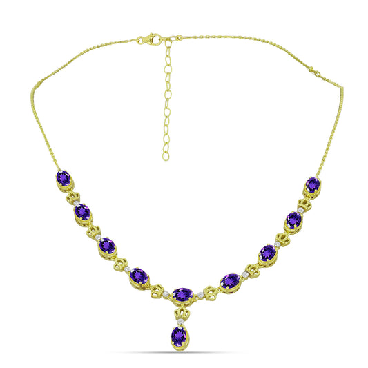 Goldplattierte Silberhalskette mit marokkanischem Amethyst und weißem Topas