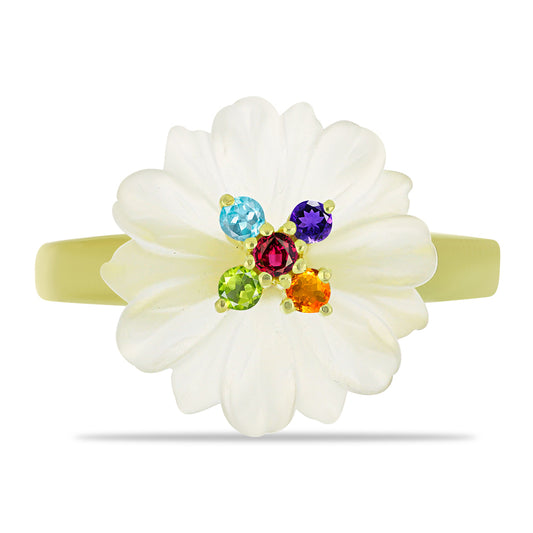Goldplattierter Silberring mit weißem Achat und marokkanischem Amethyst