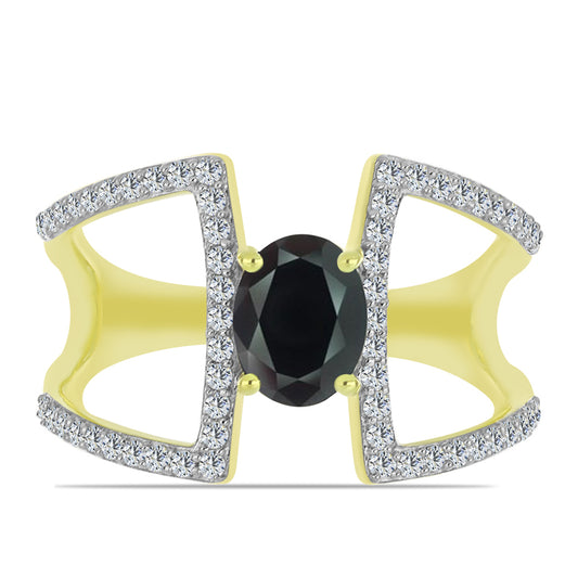 Goldplattierter Silberring mit Obsidian und weißem Topas
