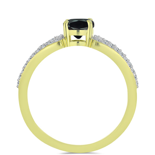 Goldplattierter Silberring mit Obsidian und weißem Topas