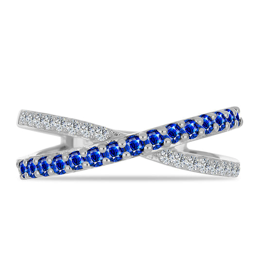 Silberring mit australischem blauem Saphir und weißem Topas