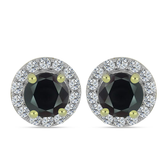 Goldplattierte Silberohrringe mit Obsidian und weißem Topas