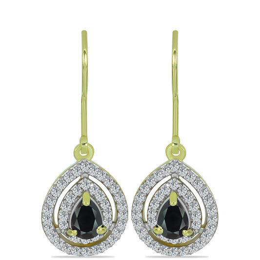 Goldplattierte Silberohrringe mit Obsidian und weißem Topas