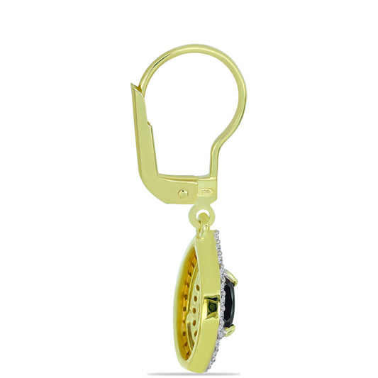 Goldplattierte Silberohrringe mit Obsidian und weißem Topas