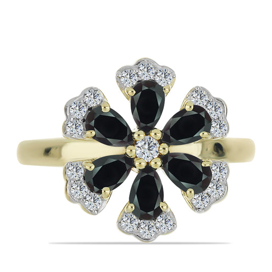 Goldplattierter Silberring mit Obsidian und weißem Topas