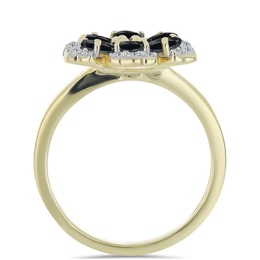 Goldplattierter Silberring mit Obsidian und weißem Topas