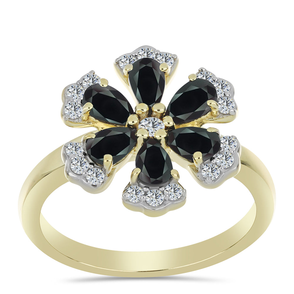 Goldplattierter Silberring mit Obsidian und weißem Topas