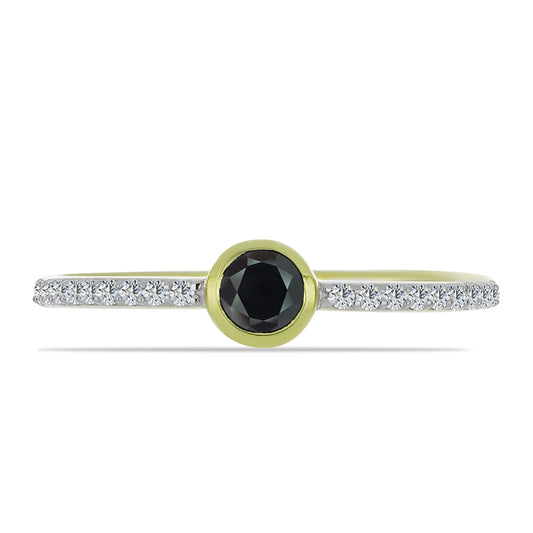 Goldplattierter Silberring mit Obsidian und weißem Topas