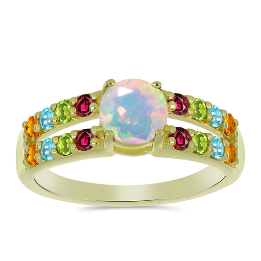Goldplattierter Silberring mit Welo-Opal und Chakra Turmalin