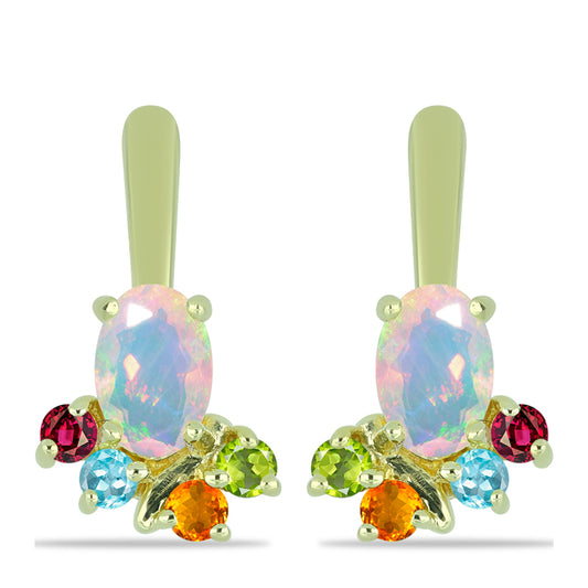 Goldplattierte Silberohrringe mit Welo-Opal und Chakra Turmalin