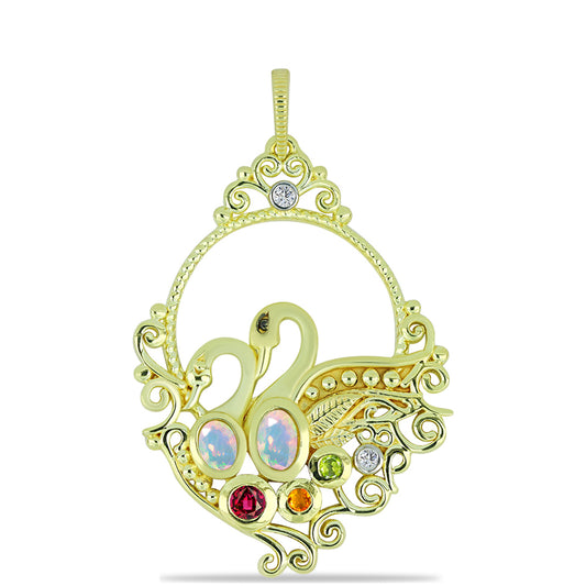 Goldplattierter Silberanhänger mit Welo-Opal und Chakra Turmalin