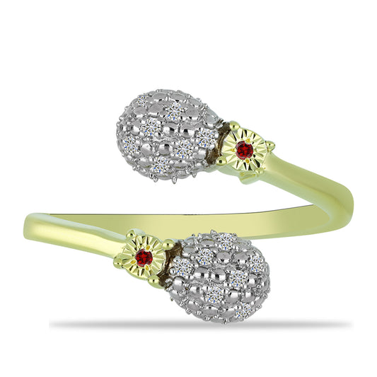 Goldplattierter Silberring mit rotem Diamant und weißem Diamant