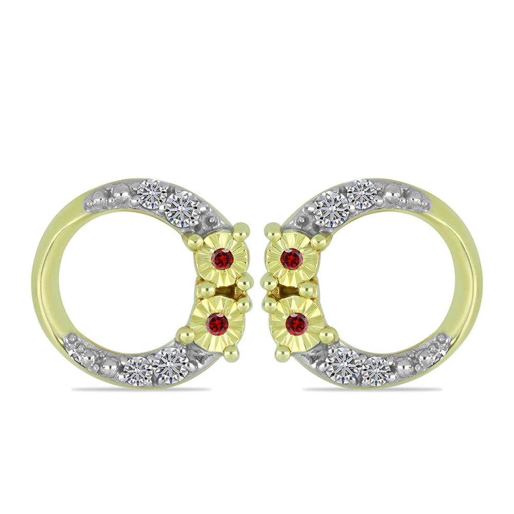 Goldplattierte Silberohrringe mit rotem Diamant und weißem Diamant