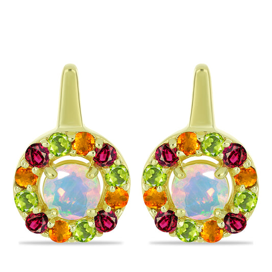 Goldplattierte Silberohrringe mit Welo-Opal und Chakra Turmalin