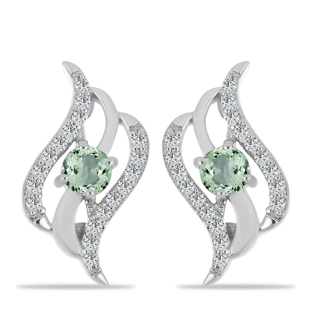 Silberohrringe mit grünem Amethyst und weißem Topas