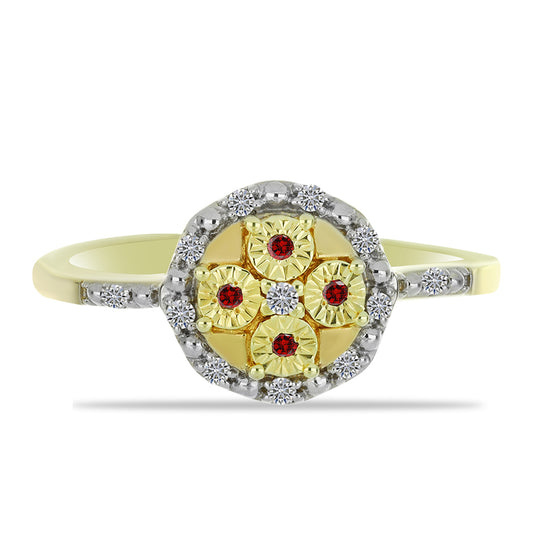 Goldplattierter Silberring mit rotem Diamant und weißem Diamant