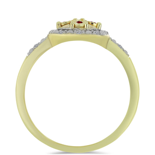 Goldplattierter Silberring mit rotem Diamant und weißem Diamant