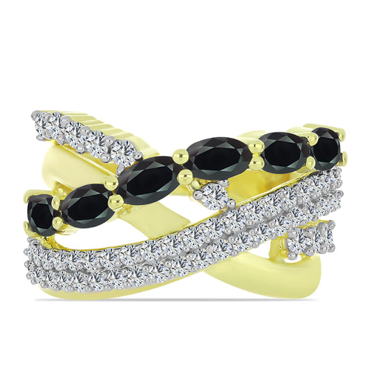 Goldplattierter Silberring mit Obsidian und weißem Topas