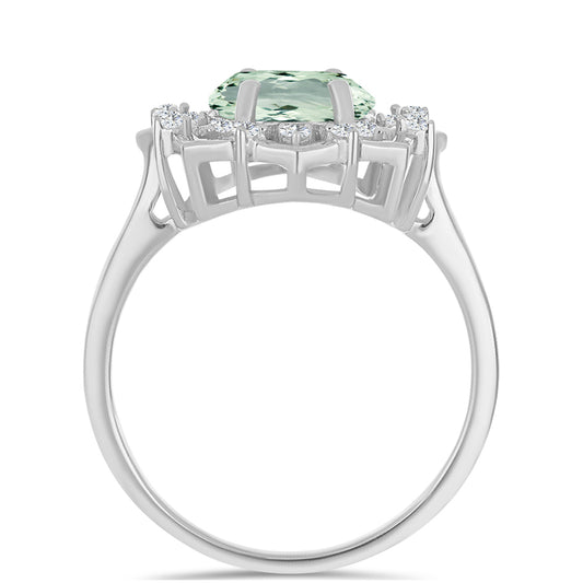 Silberring mit grünem Amethyst und weißem Topas