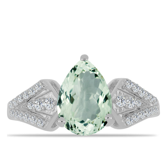Silberring mit grünem Amethyst und weißem Topas