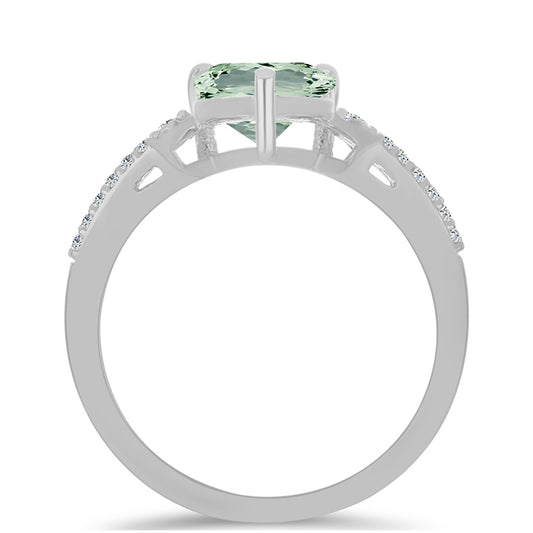Silberring mit grünem Amethyst und weißem Topas