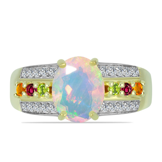 Goldplattierter Silberring mit Welo-Opal und Chakra Turmalin