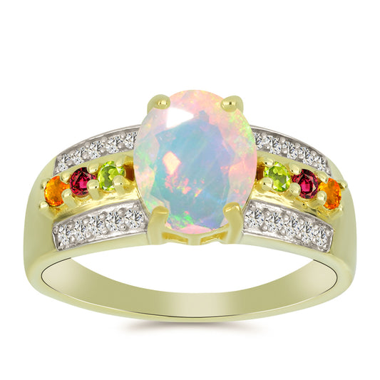 Goldplattierter Silberring mit Welo-Opal und Chakra Turmalin
