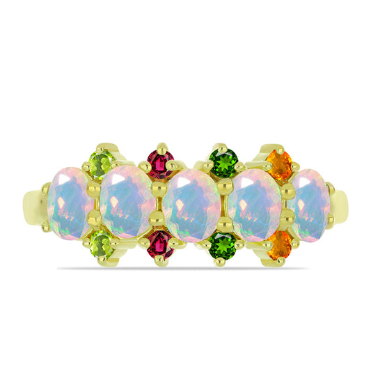 Goldplattierter Silberring mit Welo-Opal und Chakra Turmalin